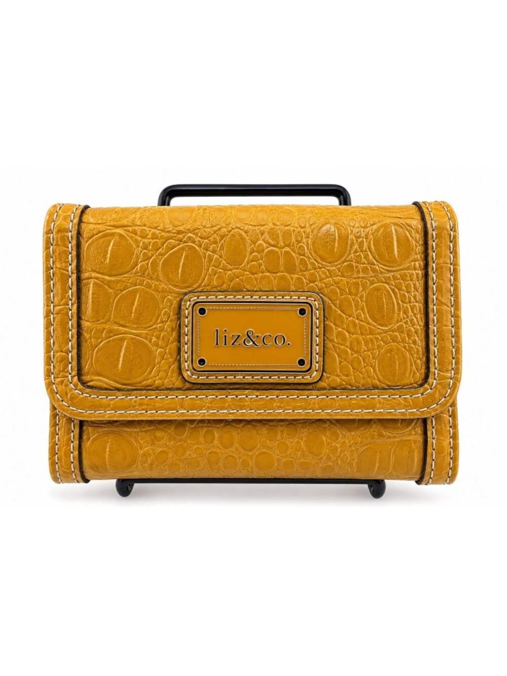 Liz & Co Mustard Croc Embossed Trifold Wallet Zip Pocket